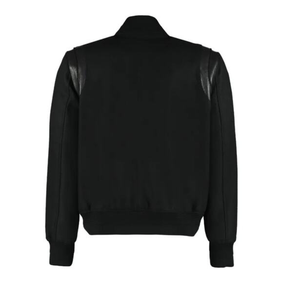 Saint Laurent Wool Bomber Jacket Black Leather Trim Size 46 (S) Made in Italy - Picture 2 of 13